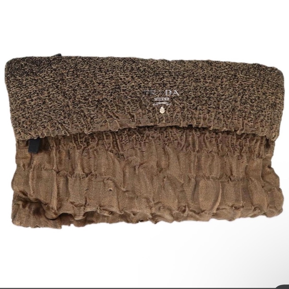 One of a Kind Prada Silk Textured Brown Clutch